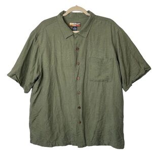 Havana Jack’s Cafe Hawaiian Shirt Size XL Green 100% Silk Casual Short Sleeve